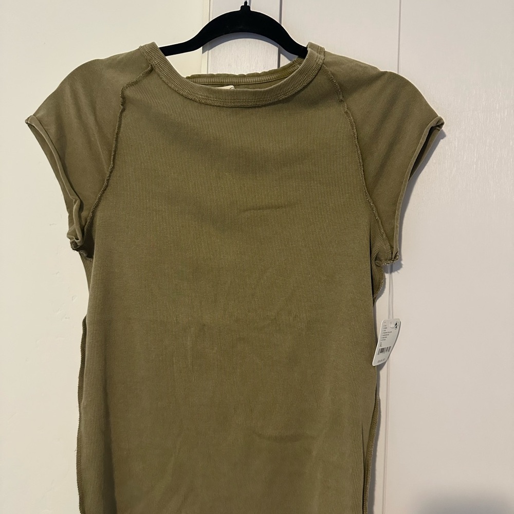 Free People Beige/Olive Ribbed Muscle Tee - Picture 2 of 3